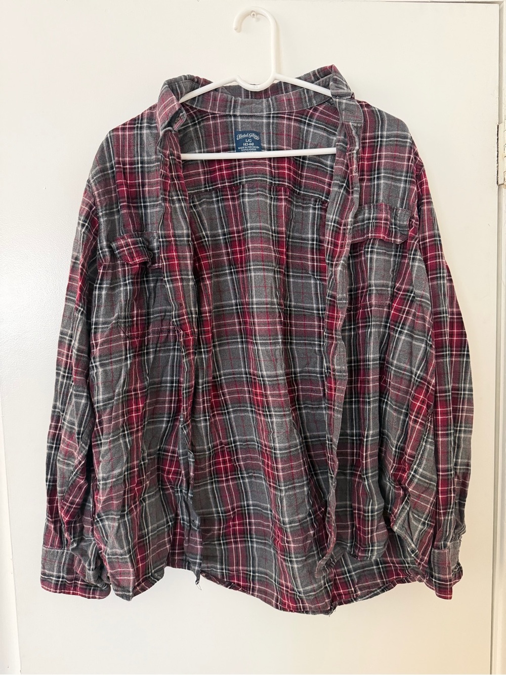 Faded Glory Red and Gray Plaid Button-Up Shirt
